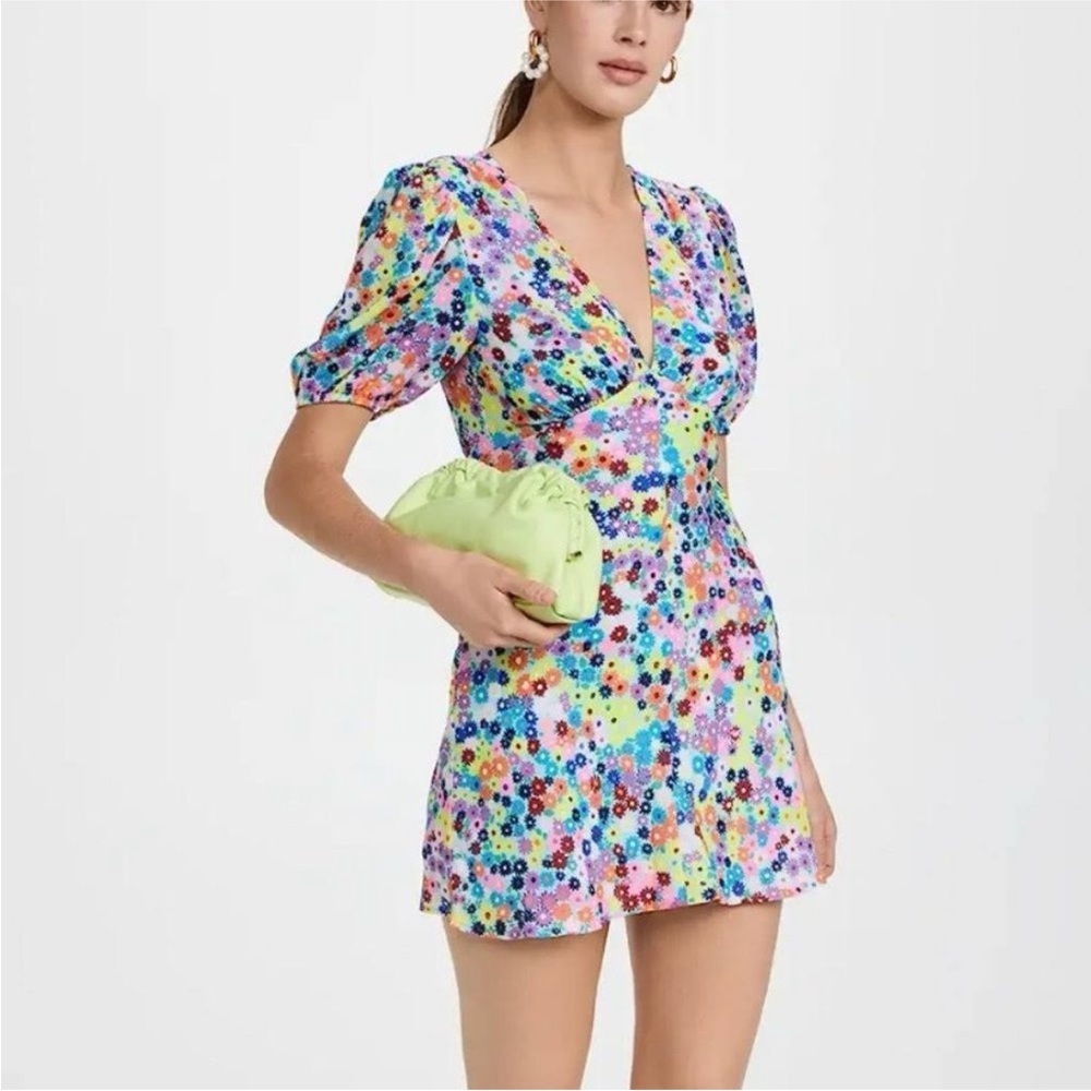 STAUD Pastel Floral Puff-Sleeve Mini Dress